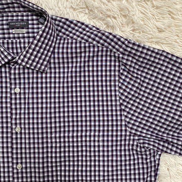 Van Heusen Wrinkle Free Button Down Shirt 💗 Purple Gray & White - Picture 6 of 13